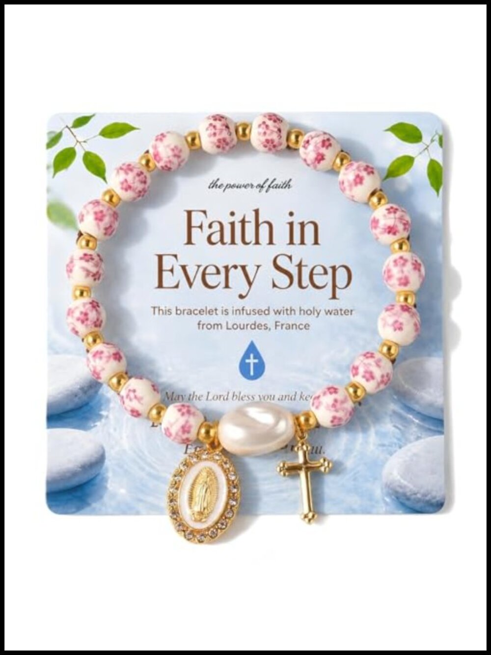 Holy Water Bracelet Religious Christian Faith Jewelry Stretch Beads Cross for